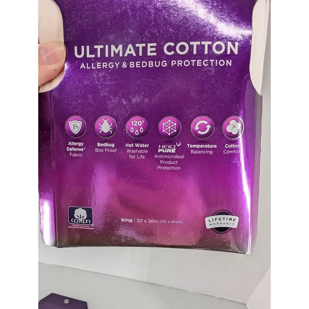 2 AllerEase Ultimate Cotton Zippered Pillow Protector White King Size
